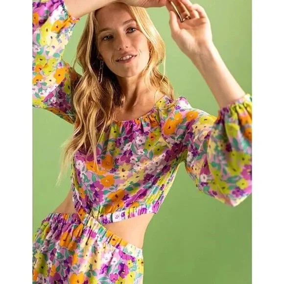 NWT Sanctuary Long-Sleeve Cut-Out Dress in Fresh Garden Size Medium - Picture 2 of 10